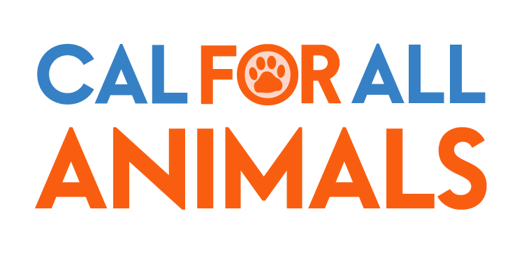 California for All Animals logo in blue and orange type.